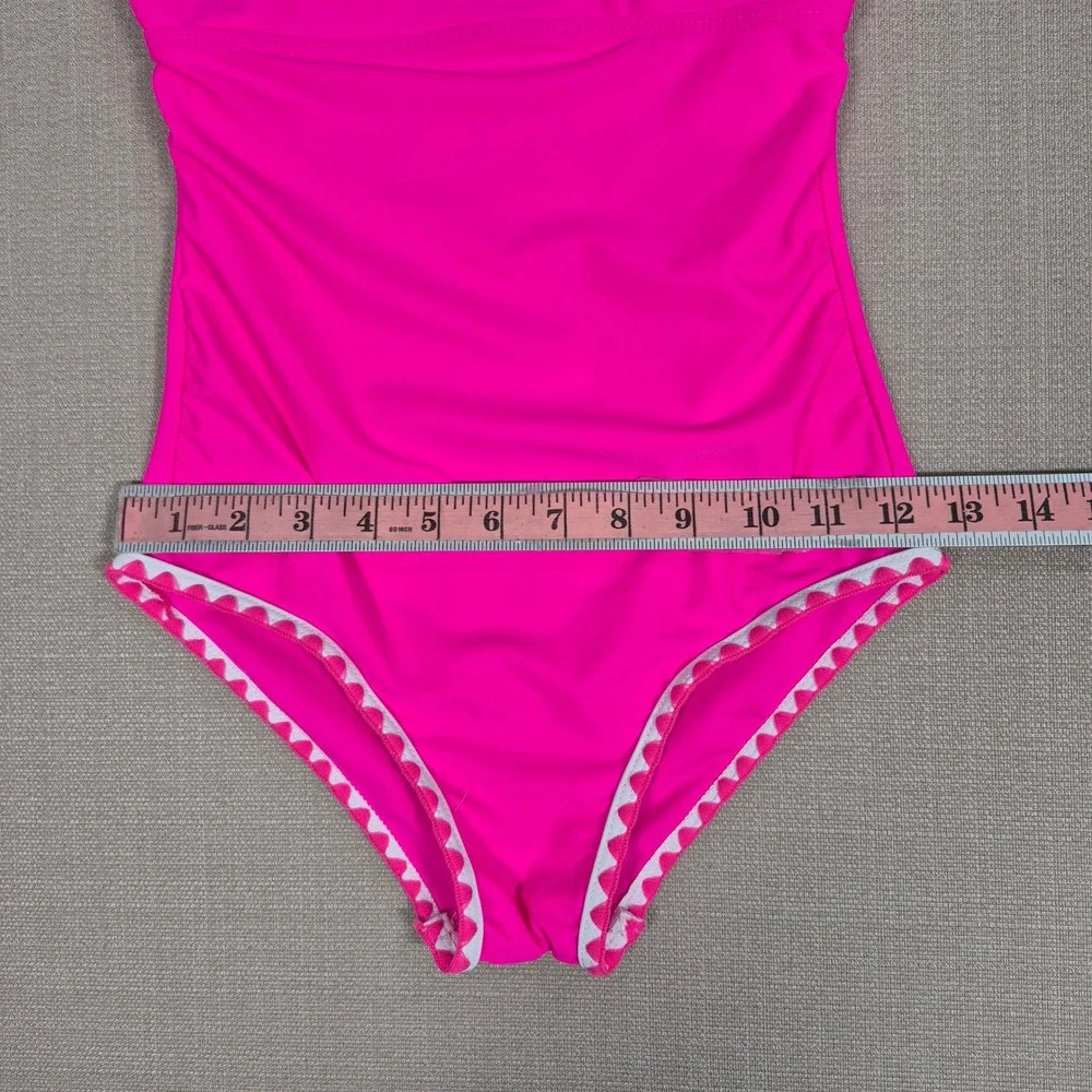 Girls Pink Ruffle One Piece Swimsuit Ric Rac Trim Size 11-12Y